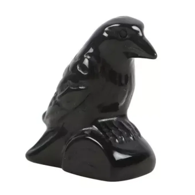 Ornement de corbeau en obsidienne noire dans un sac
