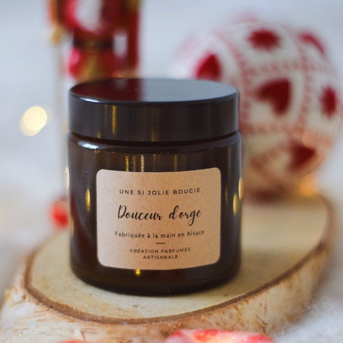 Bougie parfumée Douceur d’Orge – Framboise, Vanille & Sucre d’Orge | Bougie artisanale gourmande fai