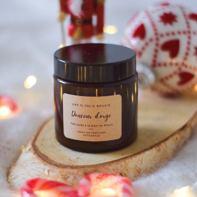 Bougie parfumée Douceur d’Orge – Framboise, Vanille & Sucre d’Orge | Bougie artisanale gourmande fai