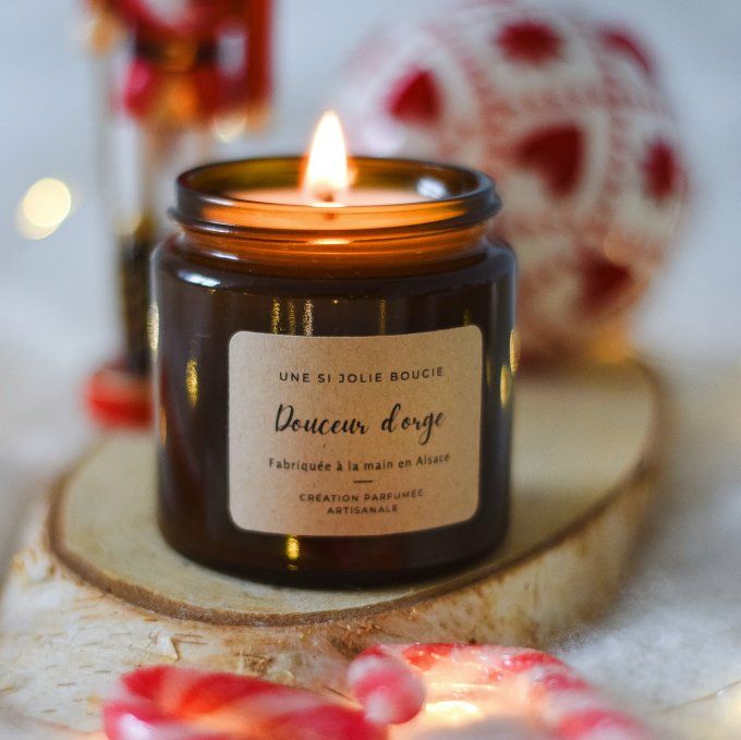Bougie parfumée Douceur d’Orge – Framboise, Vanille & Sucre d’Orge | Bougie artisanale gourmande fai