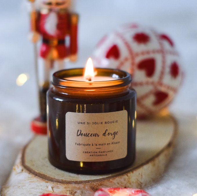 Bougie parfumée Douceur d’Orge – Framboise, Vanille & Sucre d’Orge | Bougie artisanale gourmande fai