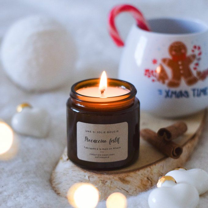 Bougie parfumée Moccaccino festif – Lait chaud, crème chantilly, café | Bougie artisanale