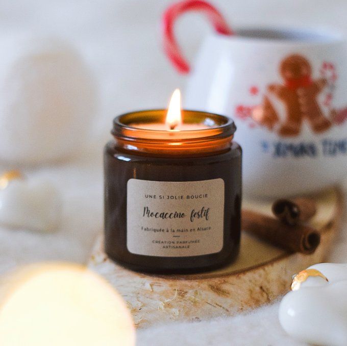 Bougie parfumée Moccaccino festif – Lait chaud, crème chantilly, café | Bougie artisanale