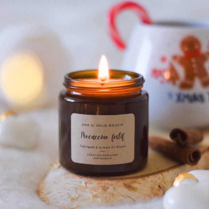 Bougie parfumée Moccaccino festif – Lait chaud, crème chantilly, café | Bougie artisanale