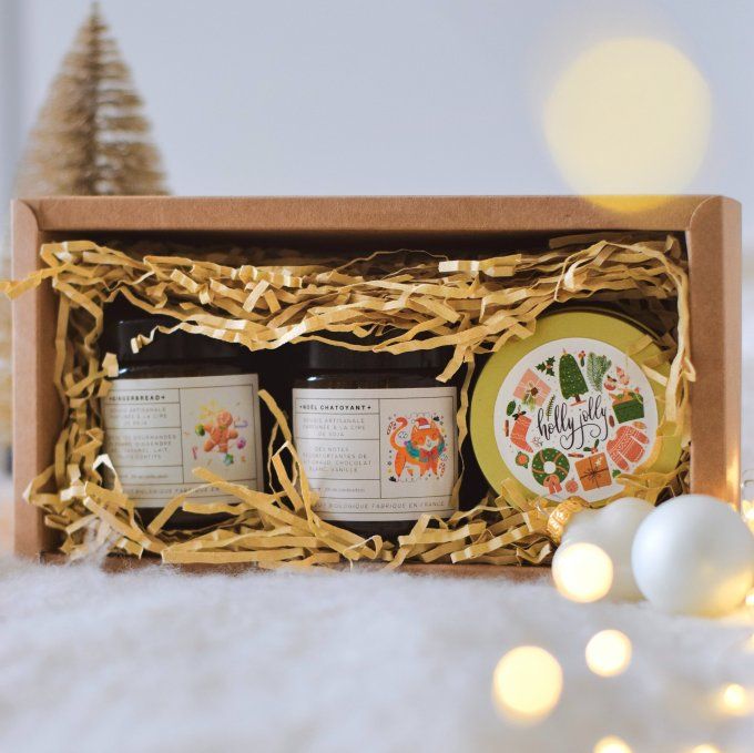 Coffret 3 bougies parfumées – Collection de Noël : Gingerbread, Noël Chatoyant & Holly Jolly