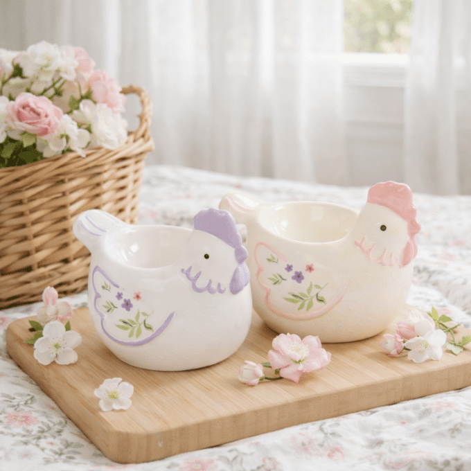 Lot de 2 coquetiers en forme de poule