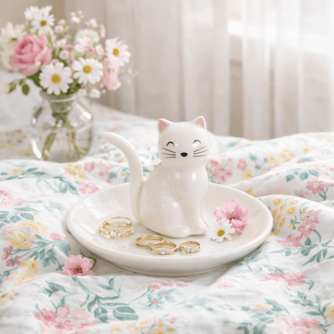 Plat à bibelots en forme de chat assis