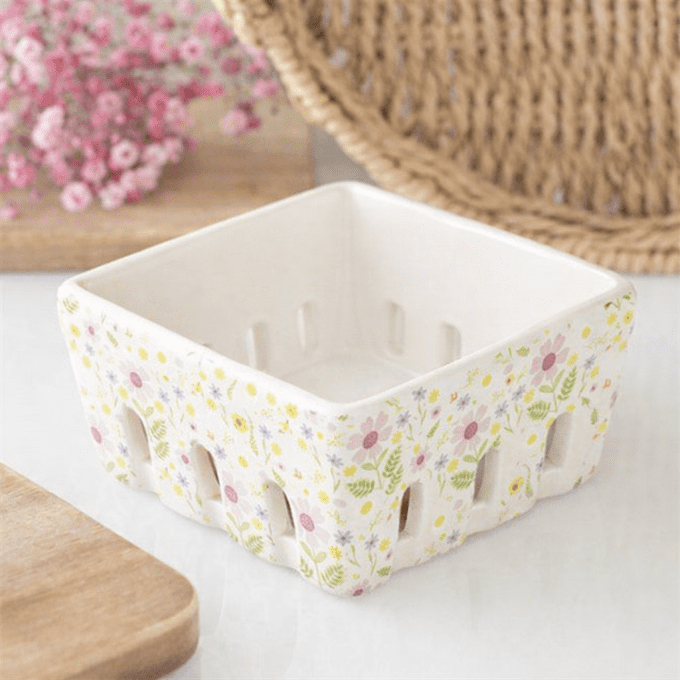 Panier en céramique à motif fleurs