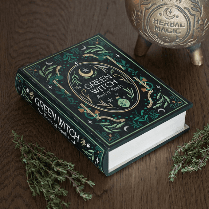 Boîte de rangement en forme de livre Green Witch