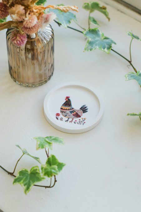 Plateau décoratif en plâtre - Poulette champêtre