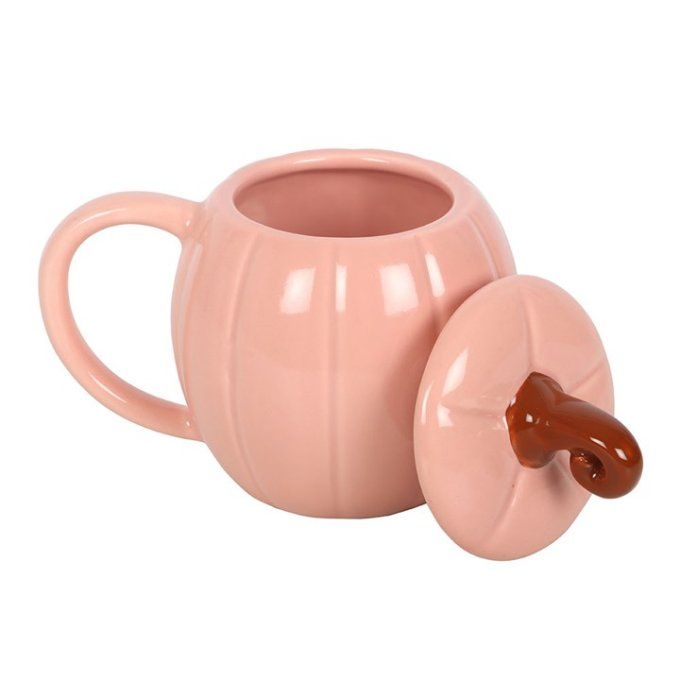 Mug à couvercle citrouille rose 