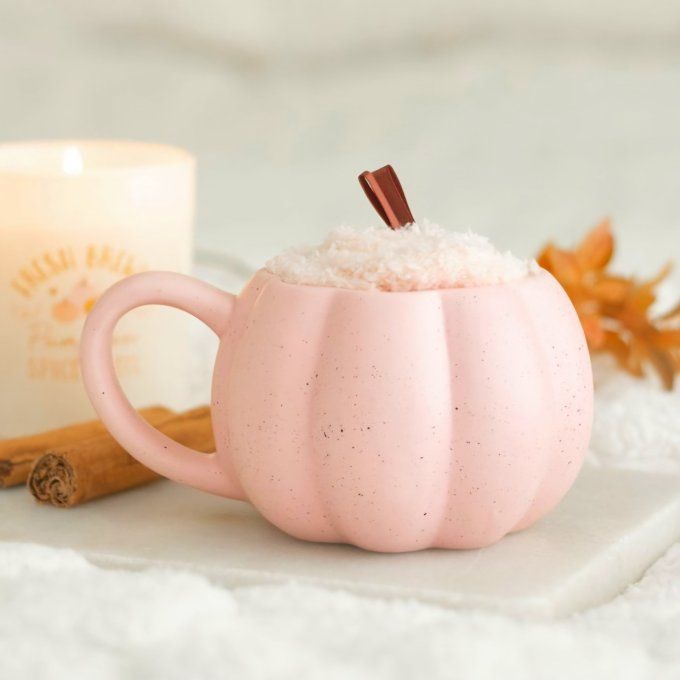 Ensemble tasse et chaussettes citrouille rose