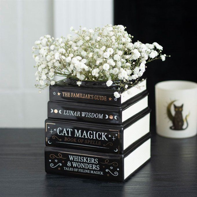 Vase pile de livres magiques