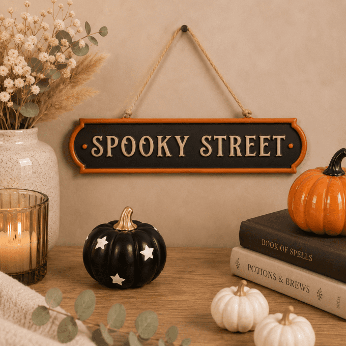 Panneau métallique à suspendre « Spooky Street »