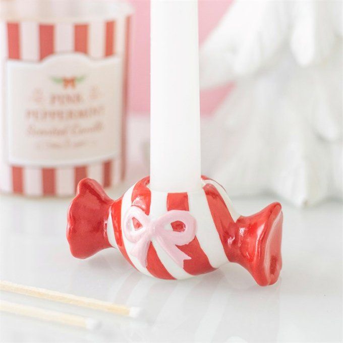 Bougeoir en forme de bonbon de Noël