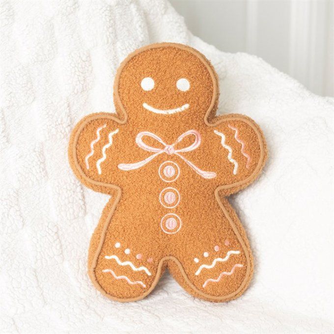 Coussin en bouclé « Bonhomme en pain d'épices » 