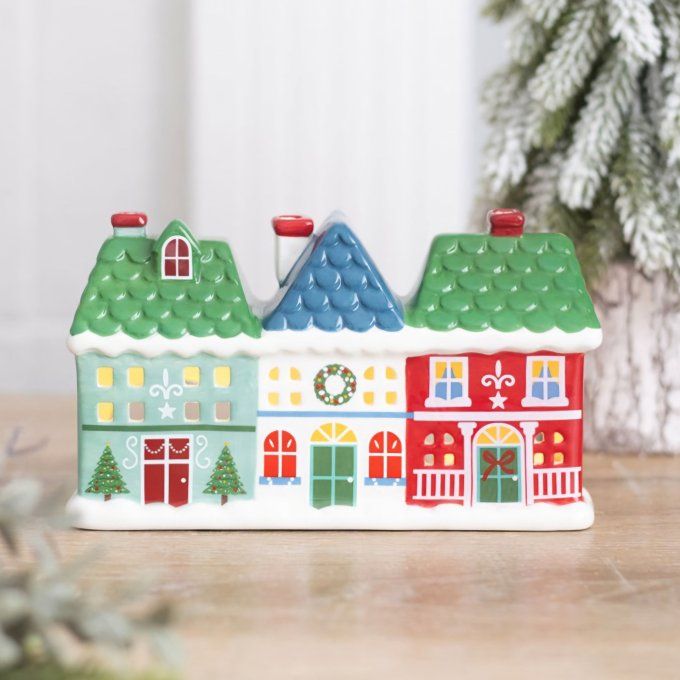 Porte-bougies et porte-cônes d'encens "Maisons de Noël"