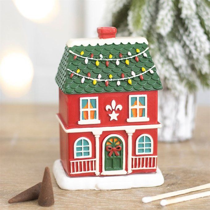 Brûleur d'encens en forme de « Maison de Noël rouge »