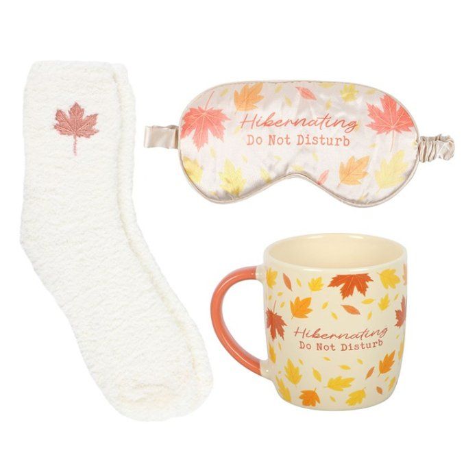Kit d'automne comprenant une tasse, des chaussettes et un masque de sommeil