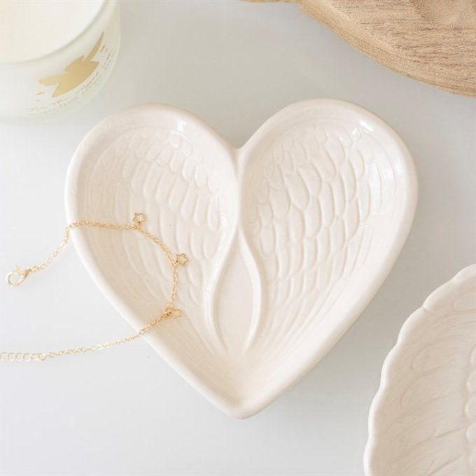Petite coupelle « Cœur et ailes d'ange » blanc cassé