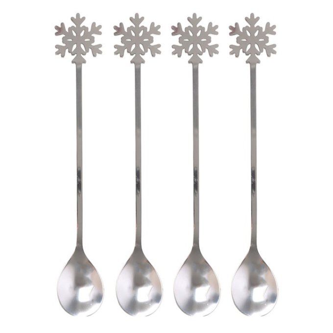 Ensemble de 4 cuillères en métal en forme de flocon de neige