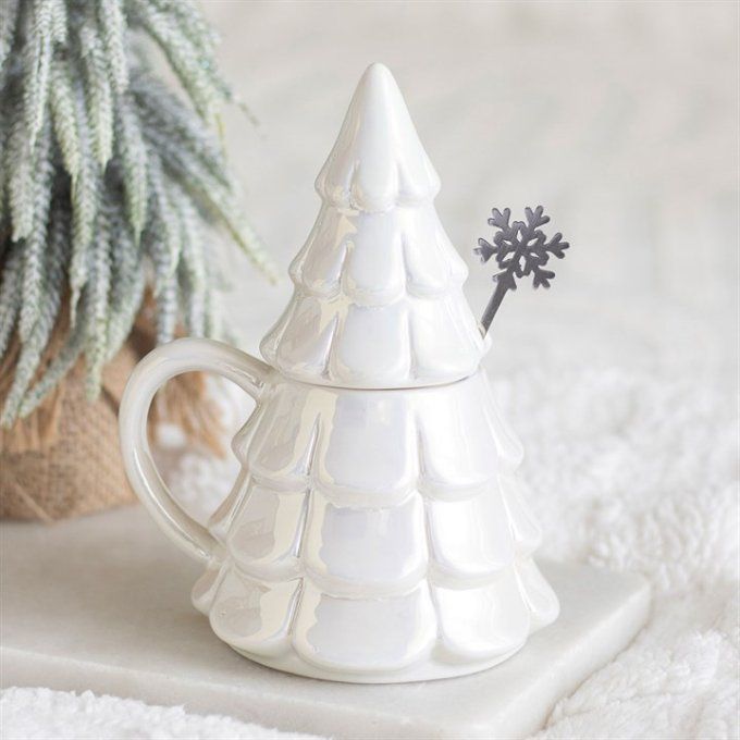 Ensemble composé d'une tasse « sapin irisé » et d'une cuillère « flocon de neige »