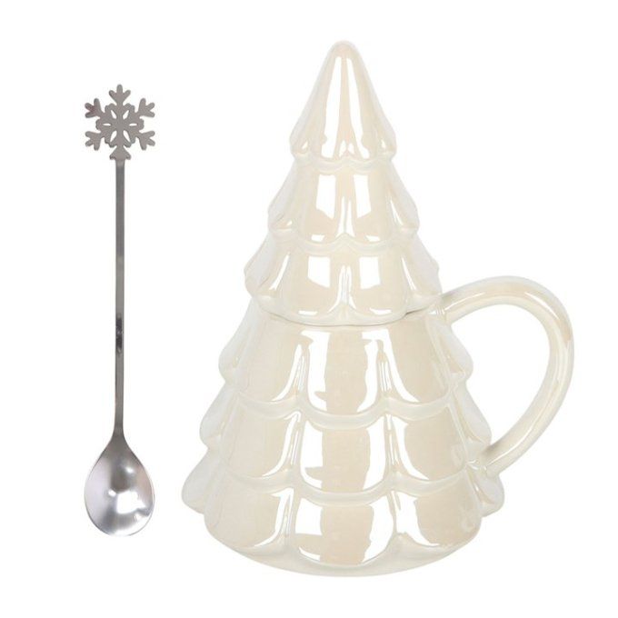 Ensemble composé d'une tasse « sapin irisé » et d'une cuillère « flocon de neige »
