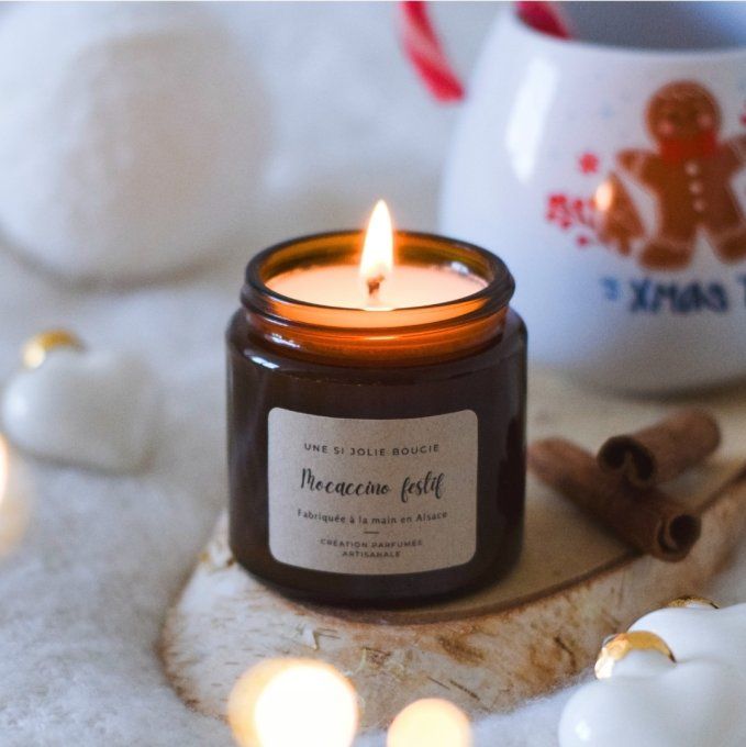 Bougie parfumée Moccaccino festif – Lait chaud, crème chantilly, café | Bougie artisanale
