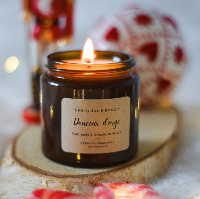 Bougie parfumée Douceur d’Orge – Framboise, Vanille & Sucre d’Orge | Bougie artisanale gourmande