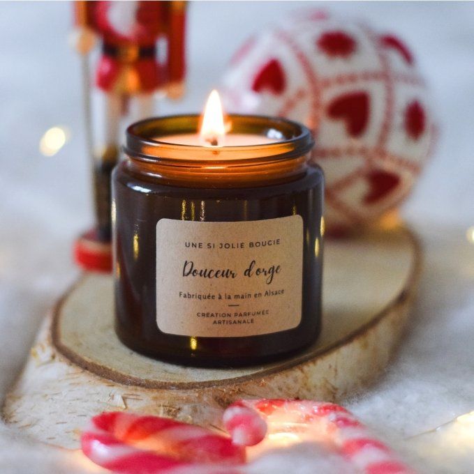 Bougie parfumée Douceur d’Orge – Framboise, Vanille & Sucre d’Orge | Bougie artisanale gourmande