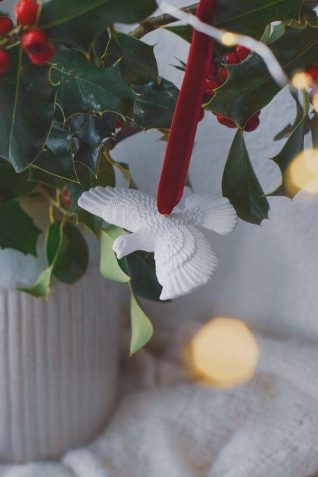 Lot de 2 suspensions Colombes de Noël – Ruban en velours bordeaux