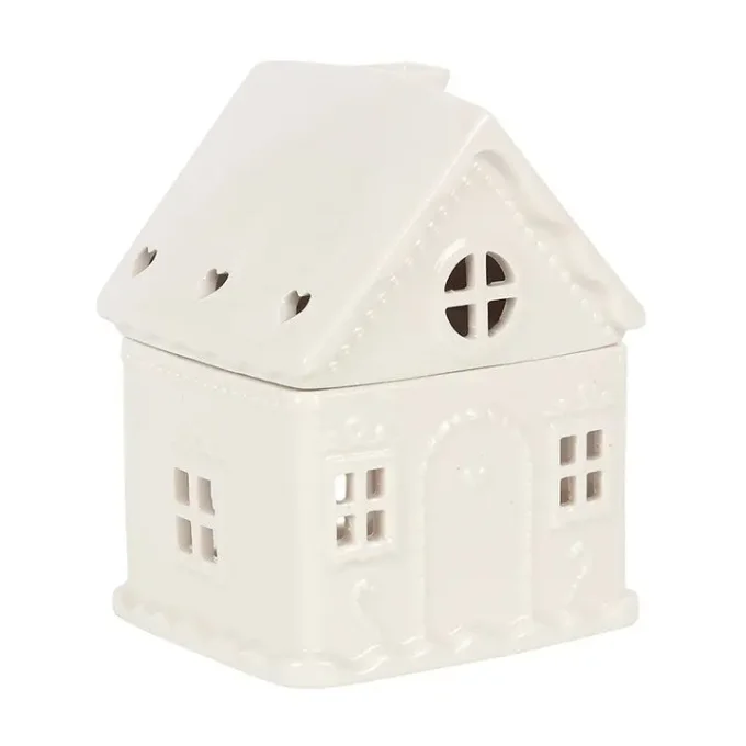 Brûleur en forme de maison en pain d'épices blanc