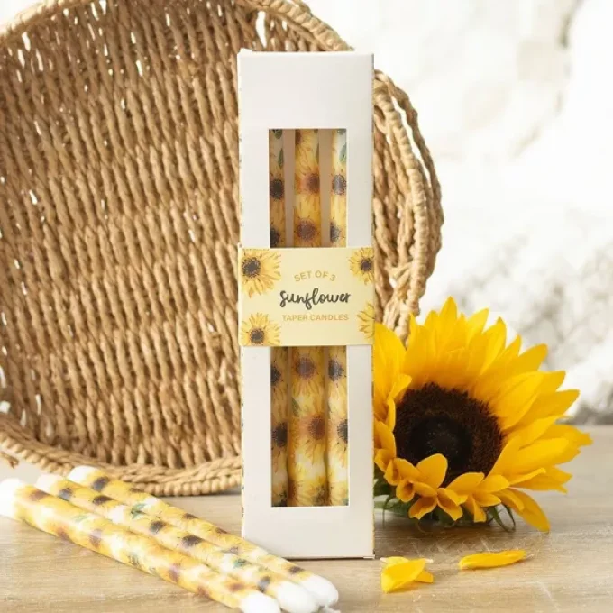 Lot de 3 bougies imprimées tournesol
