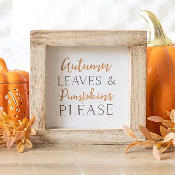Panneau d'automne en bois Autumn Leaves & Pumpkins Please