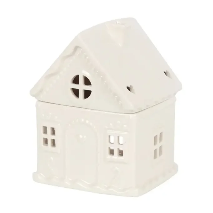 Brûleur en forme de maison en pain d'épices blanc
