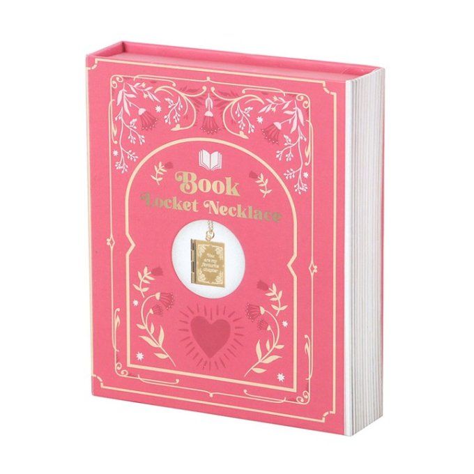 Collier médaillon en forme de livre dans un coffret cadeau