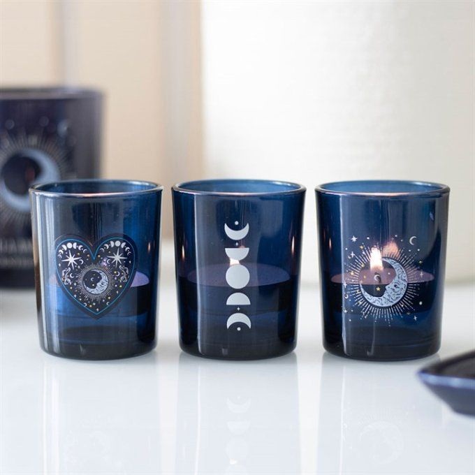 Lot de 3 photophore Blue Moon
