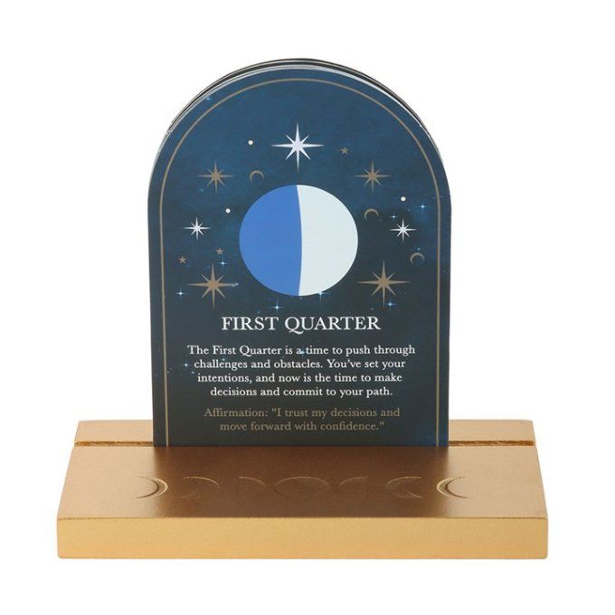 Lot de 8 cartes de phases lunaires avec support en bois