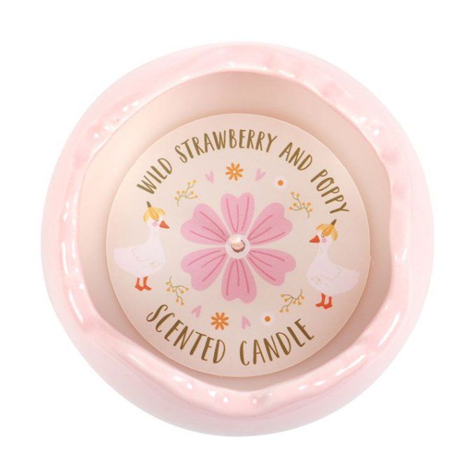 Bougie en forme d'œuf au doux parfum de fraise et de coquelicot