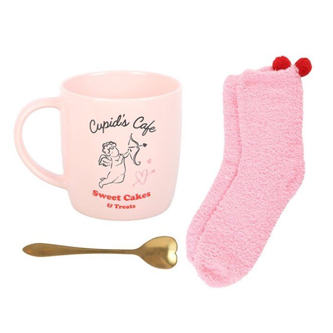 Ensemble tasse, cuillère et chaussettes Cupid's Cafe