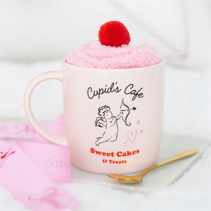 Ensemble tasse, cuillère et chaussettes Cupid's Cafe