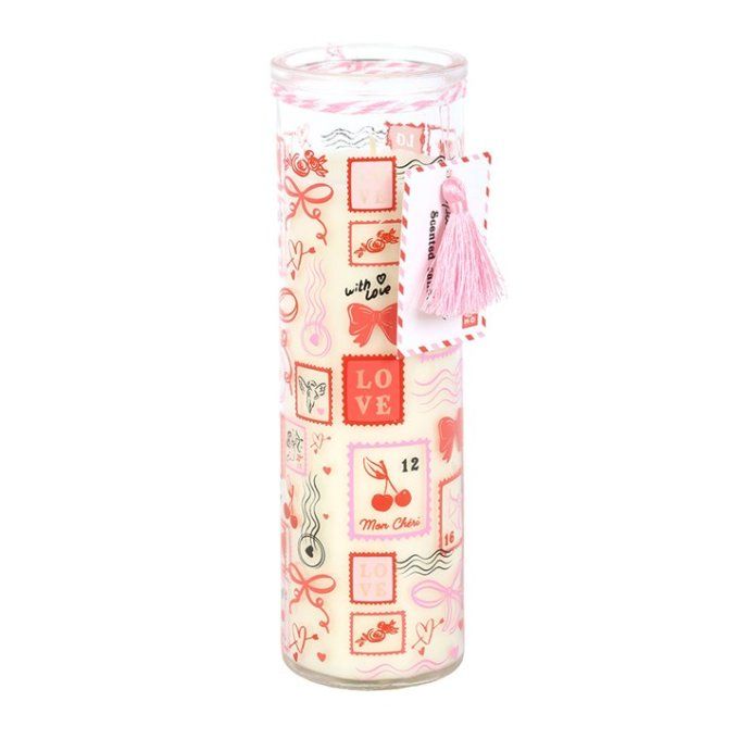 Bougie tube rose imprimée timbre-poste