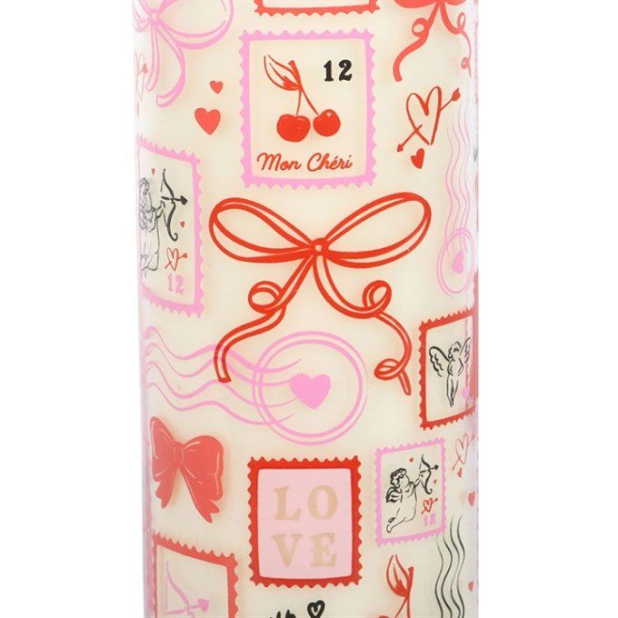Bougie tube rose imprimée timbre-poste