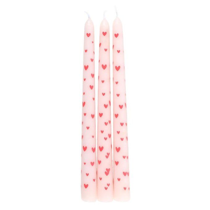 Lot de 3 bougies impression cœurs