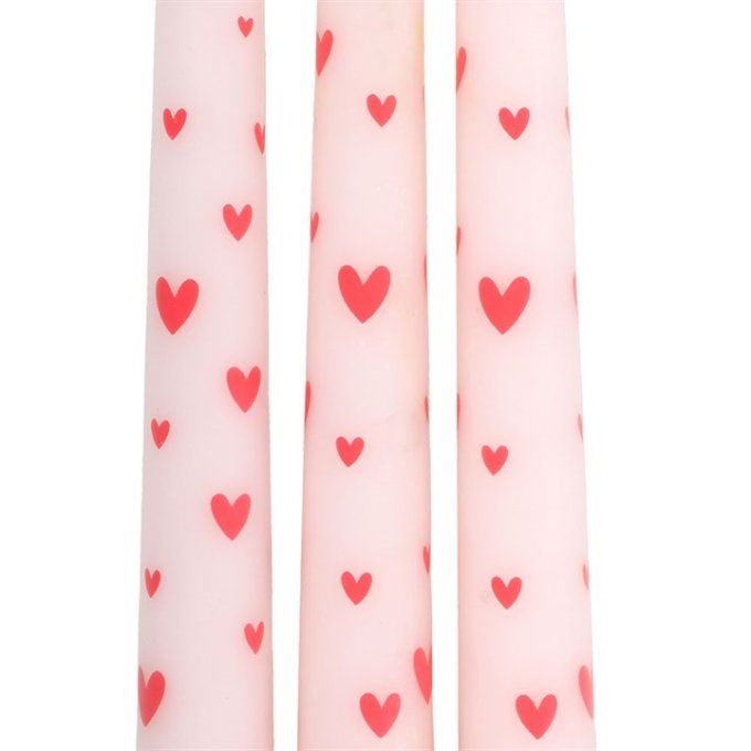 Lot de 3 bougies impression cœurs
