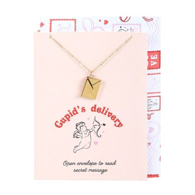 Collier médaillon lettre d'amour avec carte de vœux
