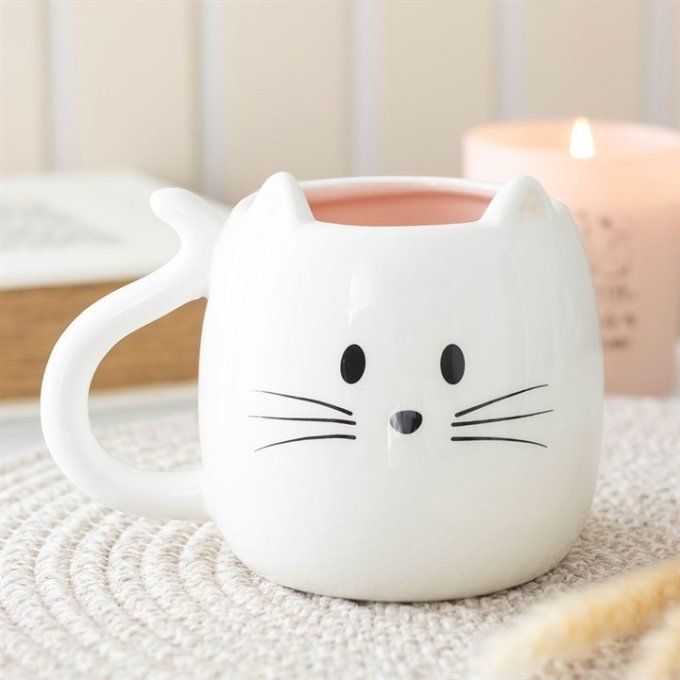 Tasse en forme de chat blanc