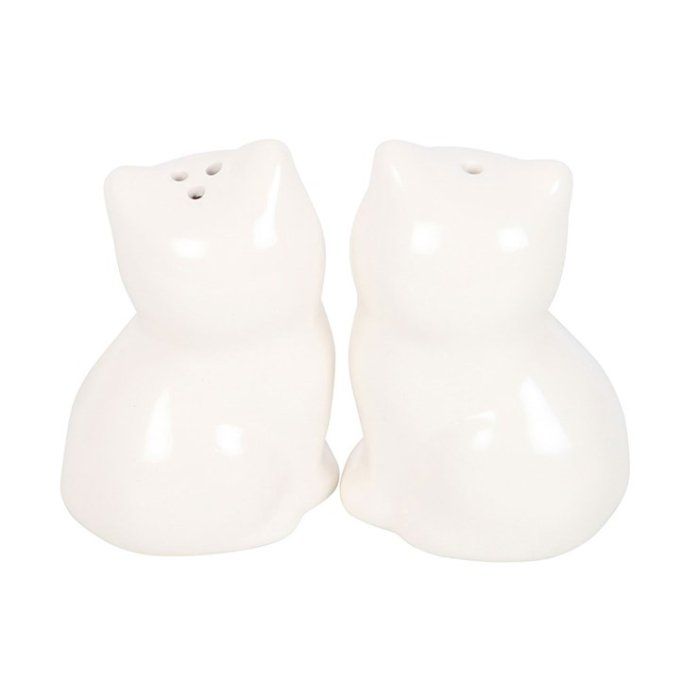 Salière et poivrière en forme de chat blanc