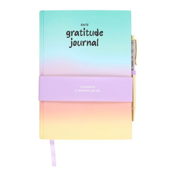 Journal de gratitude multicolore avec stylo améthyste