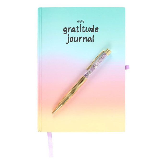 Journal de gratitude multicolore avec stylo améthyste